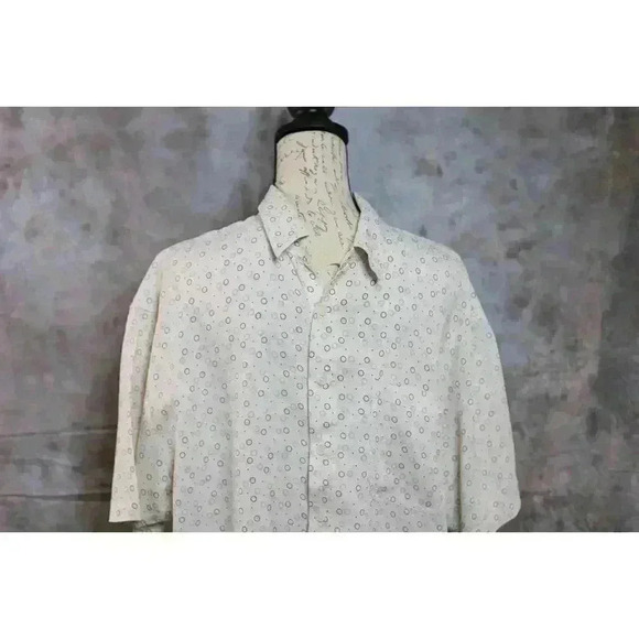 Lord & Taylor 100% silk cream w/ grey/blue pattern size Men's Large button down - Picture 1 of 9